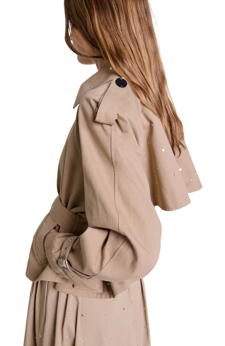 maje Short studded trench coat, Alternate, color, 