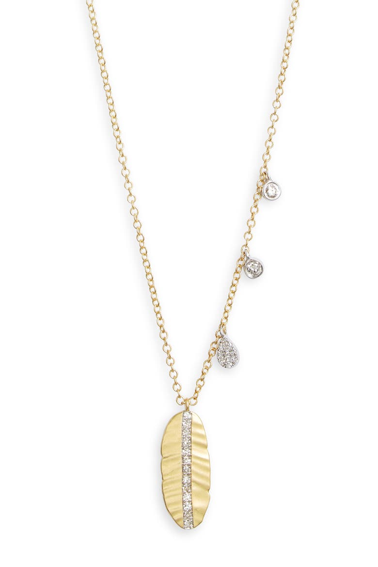 Leaf & Diamond Charm Necklace, Main, color, TWO TONED YELLOW GOLD
