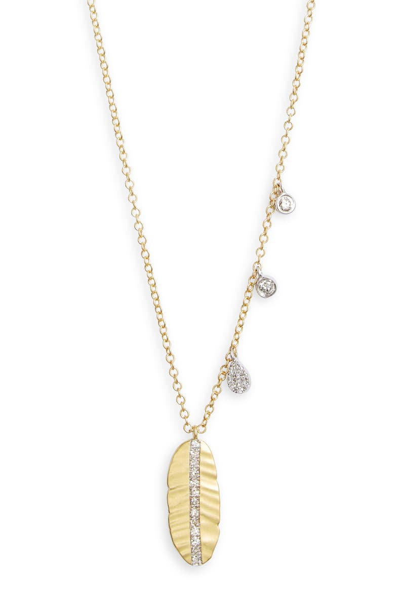 Meira T Leaf & Diamond Charm Necklace, Main, color, Two Toned Yellow Gold