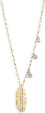 Meira T Leaf & Diamond Charm Necklace
