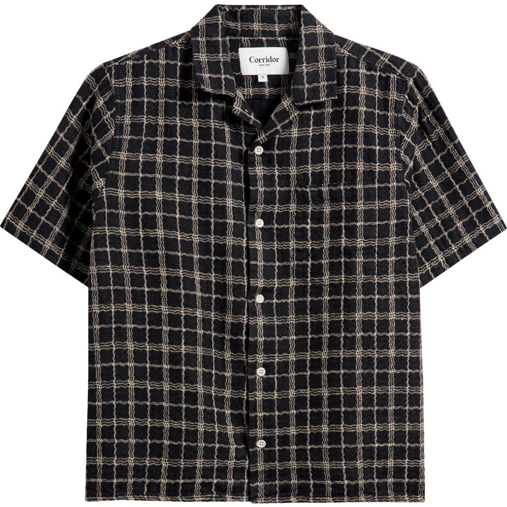 Corridor Camp-collar Checked Cotton And Linen-blend Gauze Shirt In Black