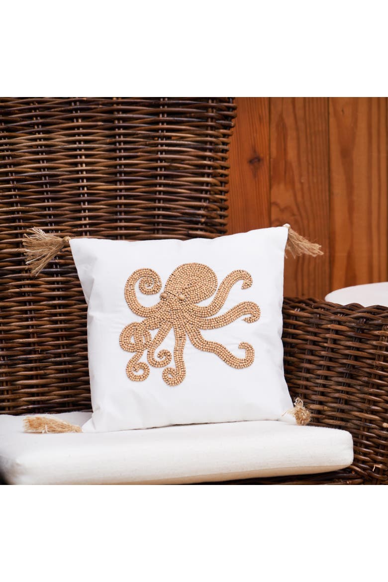 Octopus Handmade Wood Beaded Accent Pillow, Alternate, color, Gold
