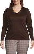 Lands' End Plus Size Relaxed Supima Cotton Long Sleeve V-Neck T-Shirt