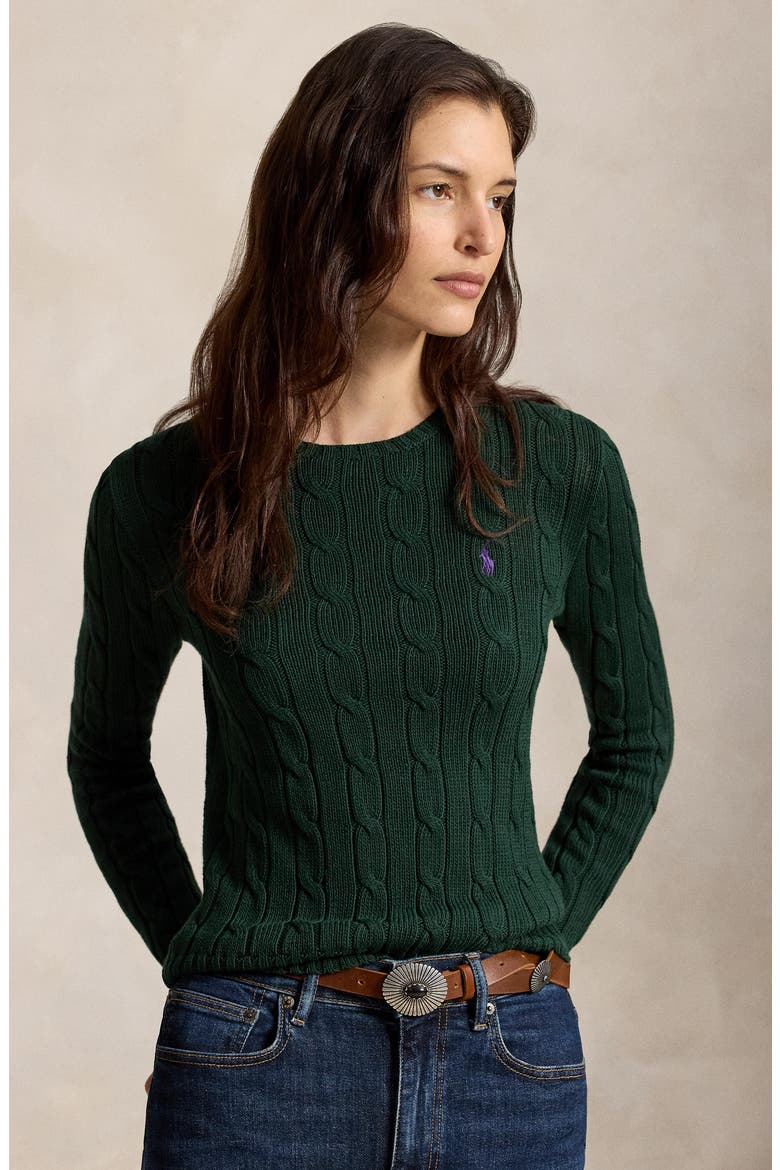 Cable Knit Cotton Sweater, Alternate, color, GREEN