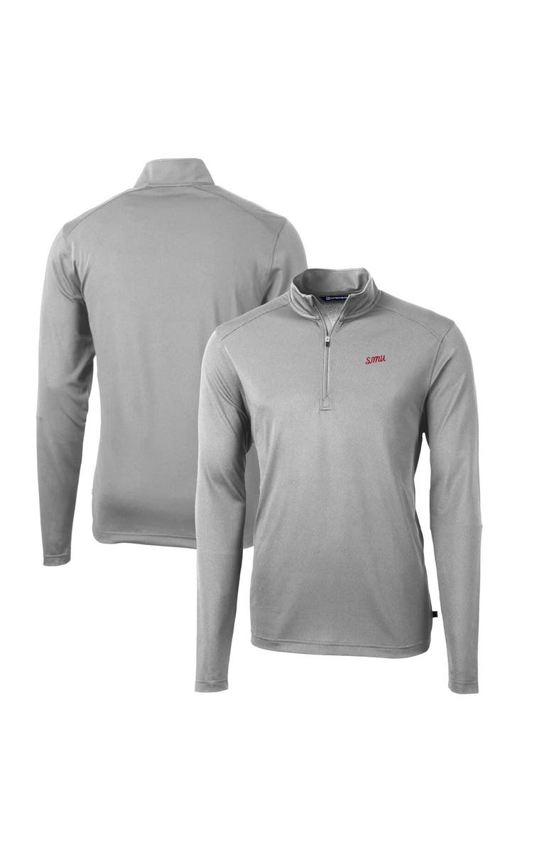 Cutter & Buck Men's Cutter & Buck Gray SMU Mustangs Big & Tall Virtue Eco Pique Recycled Quarter-Zip DryTec Top, Main, color,