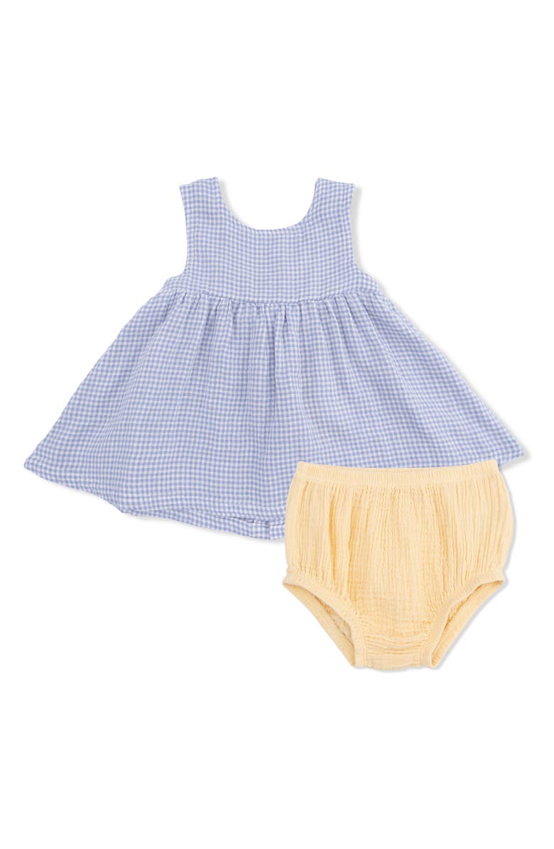 Angel Dear Microgingham Organic Cotton Muslin Dress & Bloomers Set, Main, color, 
