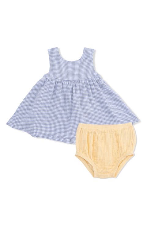 Microgingham Organic Cotton Muslin Dress & Bloomers Set (Baby)