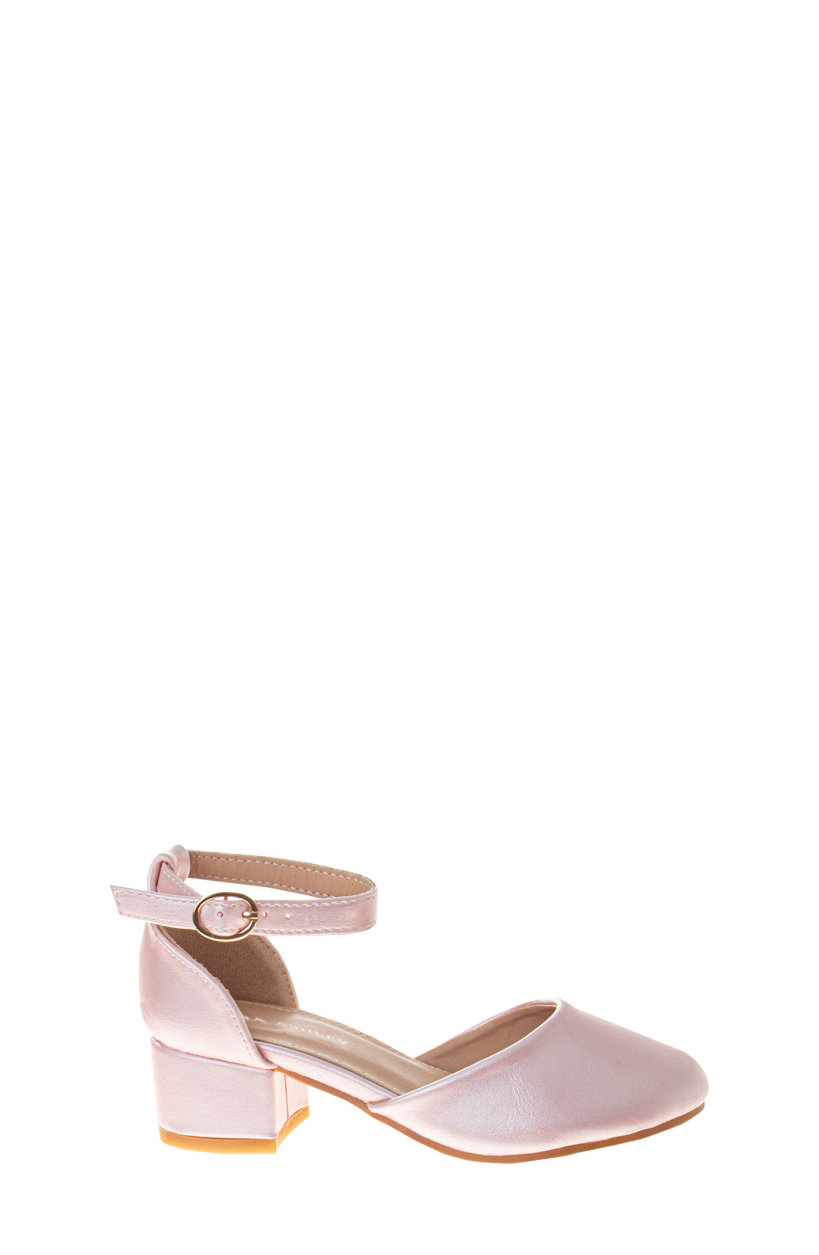 Kids' Ankle Strap Block Heel Pump, Alternate, color, PINK PEARL PATENT