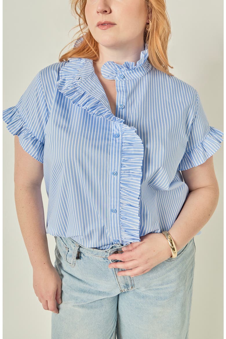 Striped Ruffle Shirt, Alternate, color, POWDER BLUE