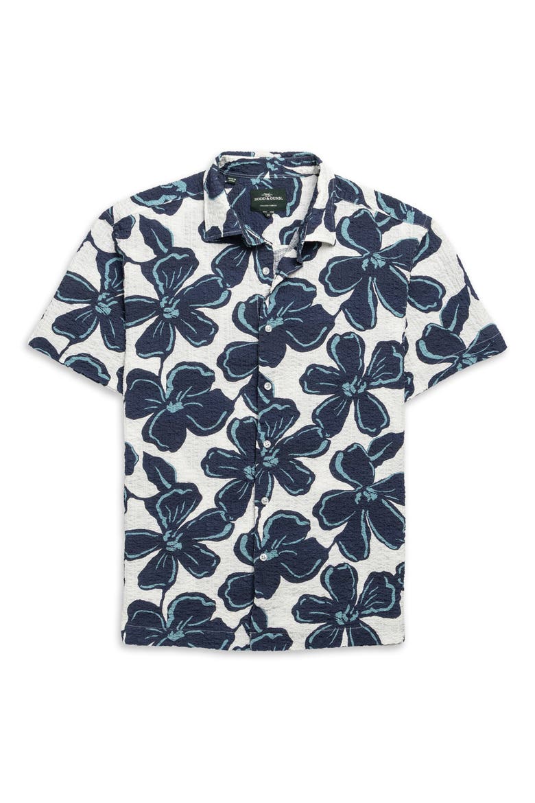 Hamilton Bay Weekend Fit Floral Short Sleeve Stretch Seersucker Button-Up Shirt, Alternate, color, INK