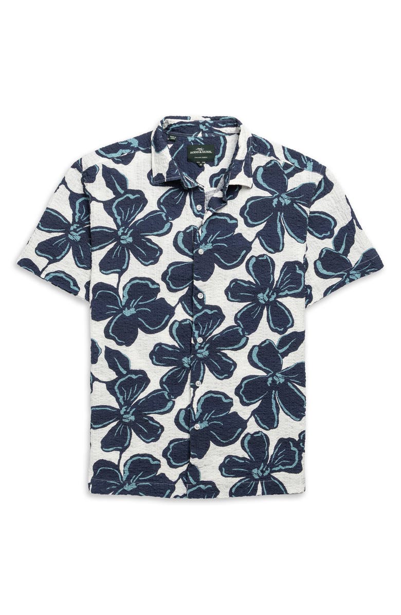 Rodd & Gunn Hamilton Bay Weekend Fit Floral Short Sleeve Stretch Seersucker Button-Up Shirt, Alternate, color, Ink
