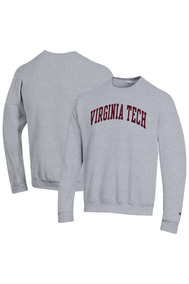 Men's Champion  Heather Gray Virginia Tech Hokies Basic Arch Fleece Pullover Sweatshirt, Alternate, color, Heather Gray