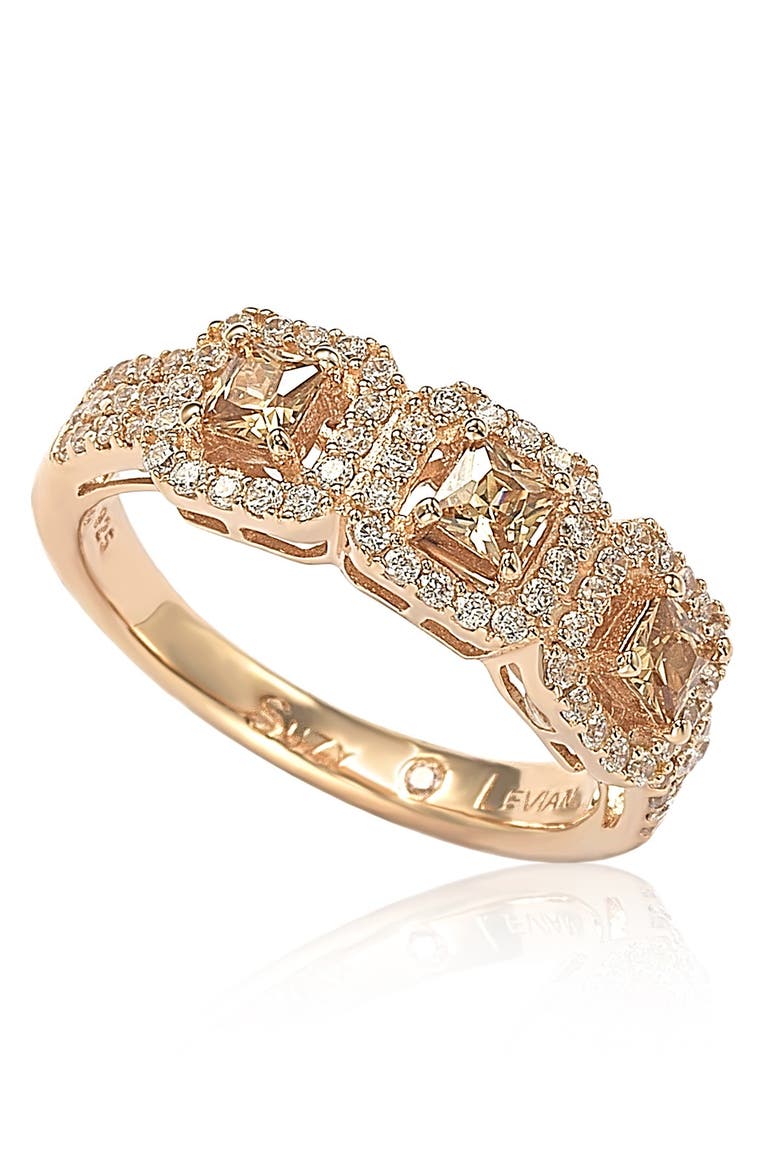 Three Stone Asscher-Cut CZ Statement Ring, Main, color, BROWN