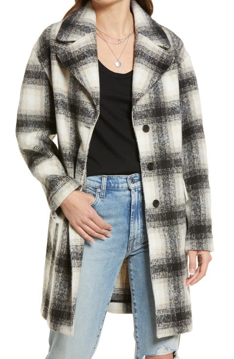 Drop Shoulder Plaid Coat