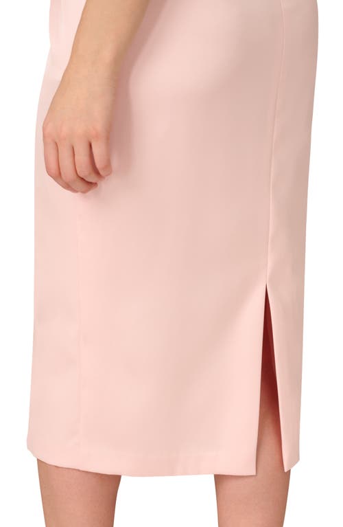 Aidan Mattox Bodycon Beaded Floral Applique Midi Dress In Pink Peach