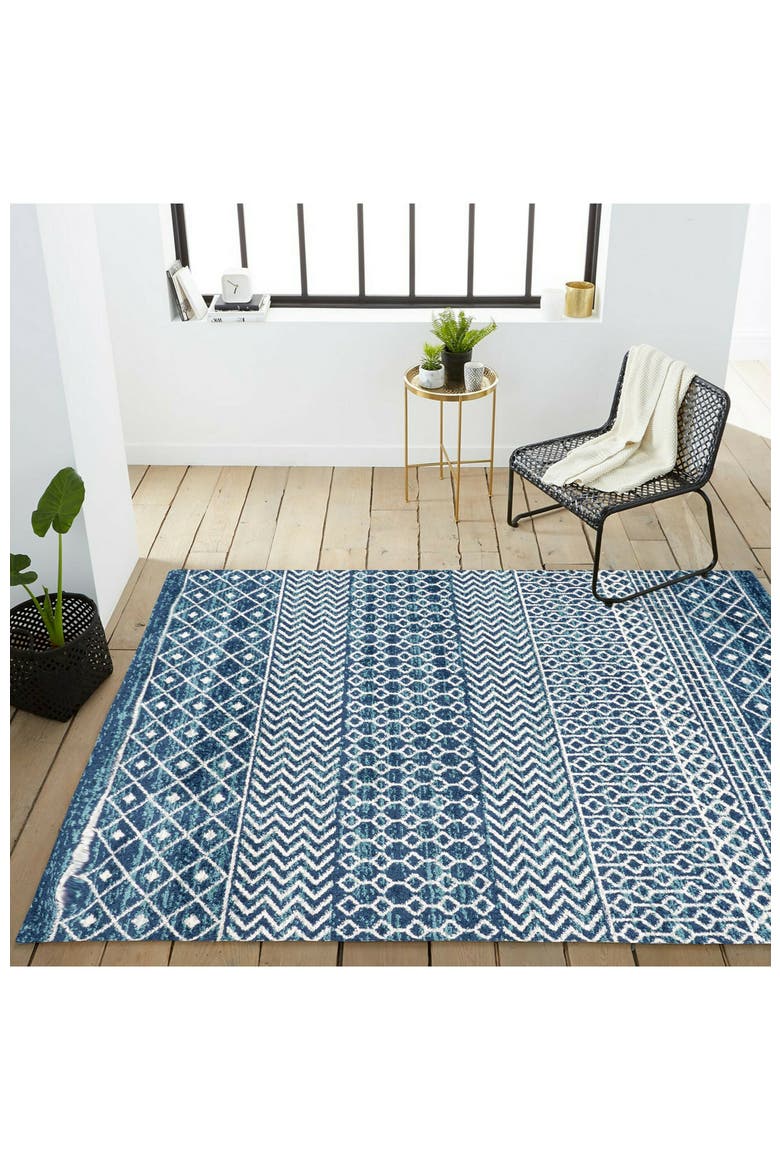 Arta Moroccan Vintage Geometric Area Rug, Alternate, color, Navy/Cream