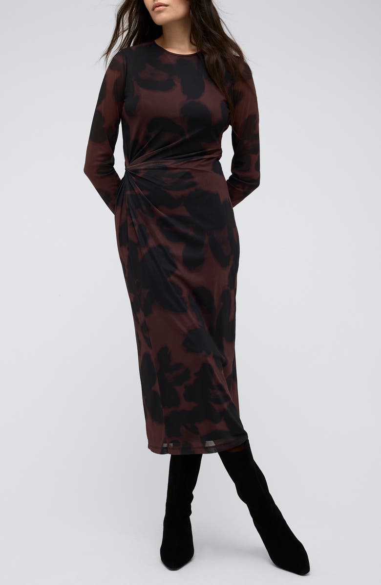 Kenneth Cole Side Knot Long Sleeve Maxi Dress, Main, color, 