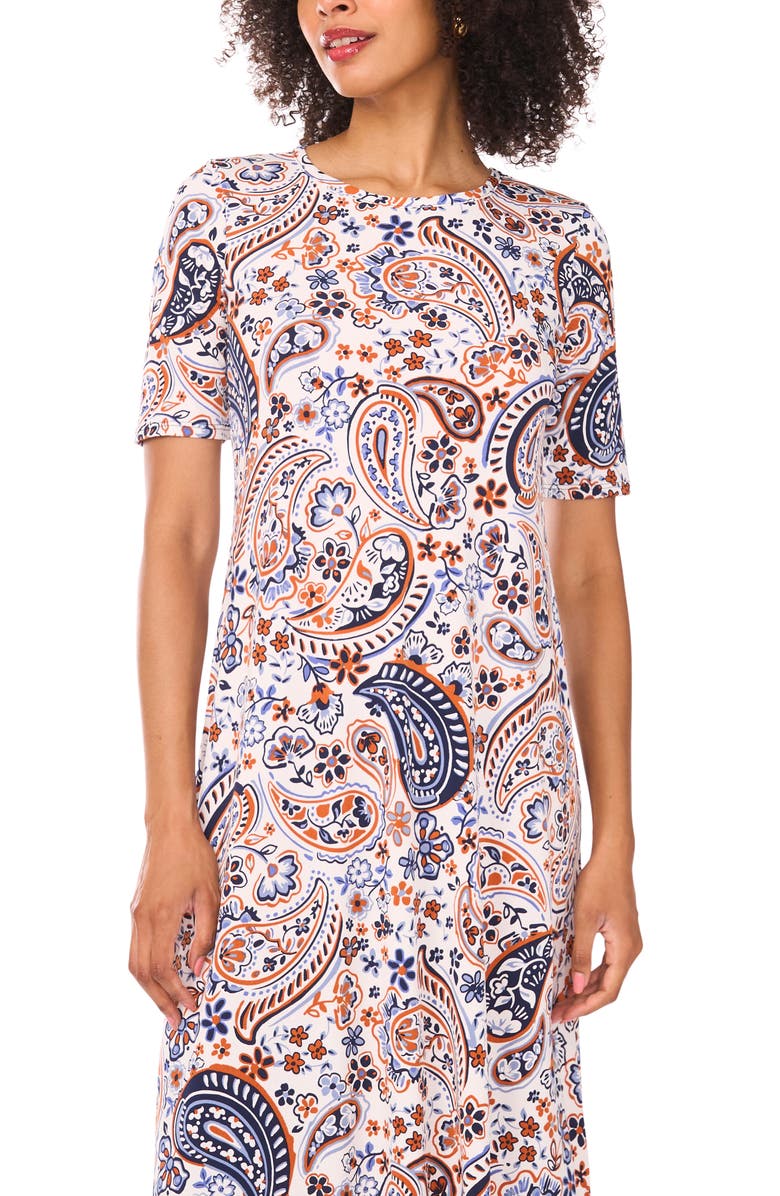 Vince Camuto Print Stretch Jersey Maxi Dress, Alternate, color, Vanilla Ice