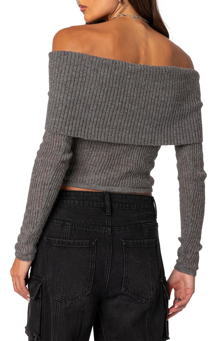 EDIKTED Lili Foldover Off the Shoulder Crop Sweater, Alternate, color, 