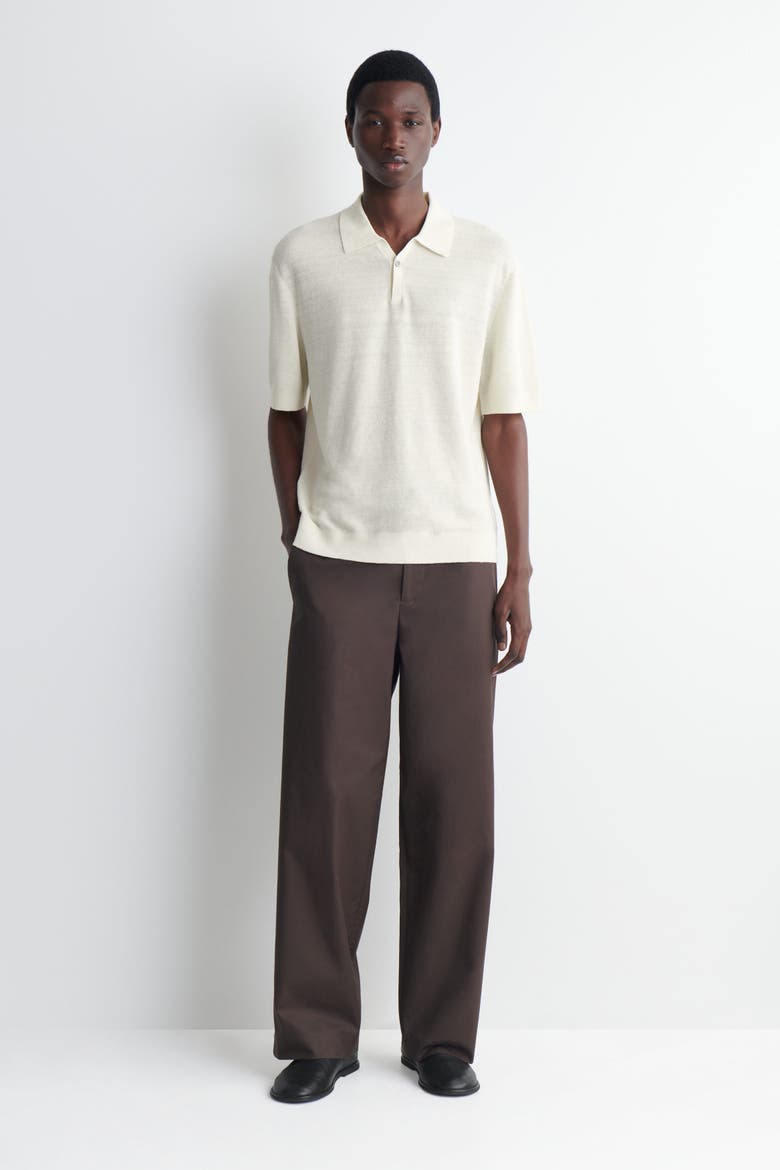 Textured Knitted Linen Polo Shirt, Alternate, color, CREAM
