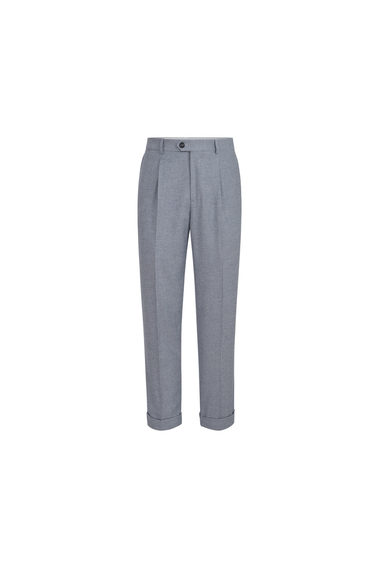 Cashmere and silk houndstooth flannel trousers with pleat, Alternate, color, Cerulean