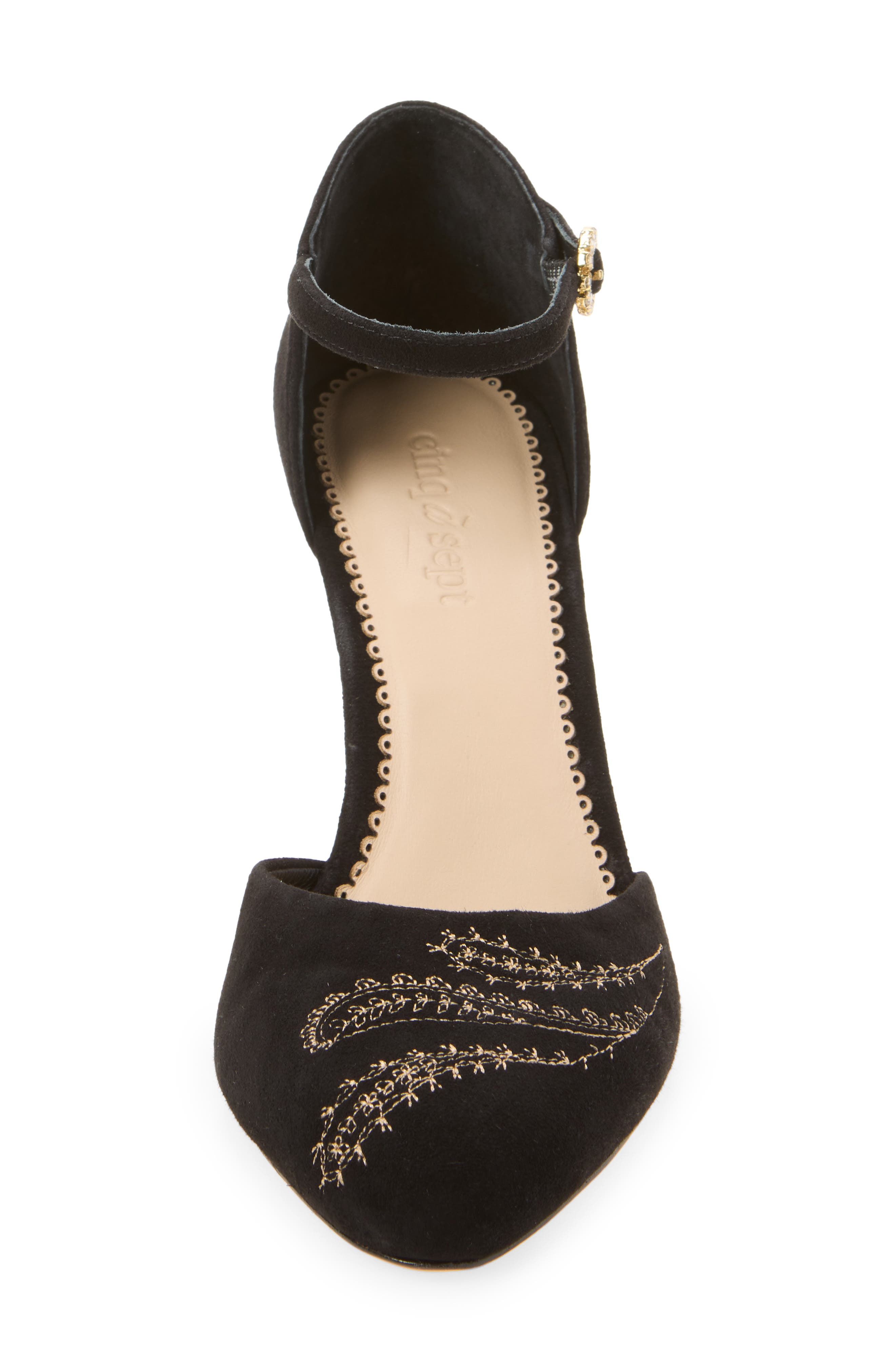 Mariana Embroidered Suede Pump, Alternate, color, BLACK