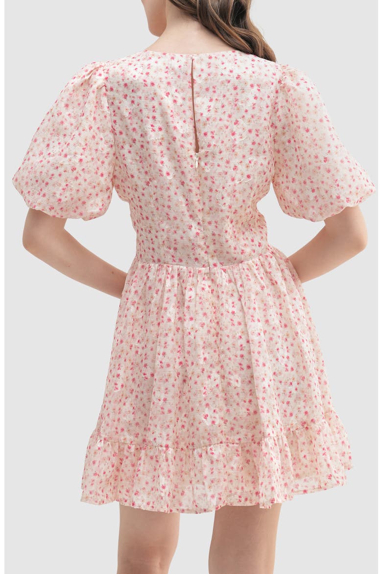 Floral Bubble Sleeve Minidress, Alternate, color, CREAM PINK FLORAL