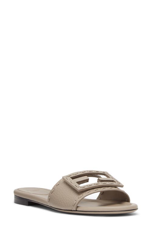 Fendi Dove Gray Leather Slides In Tortor/tortor Tortor