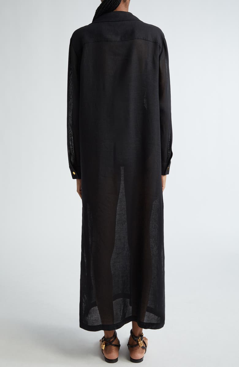 Michael Kors Collection Lace-Up Chain Long Sleeve Linen Gauze Shirtdress, Alternate, color, 