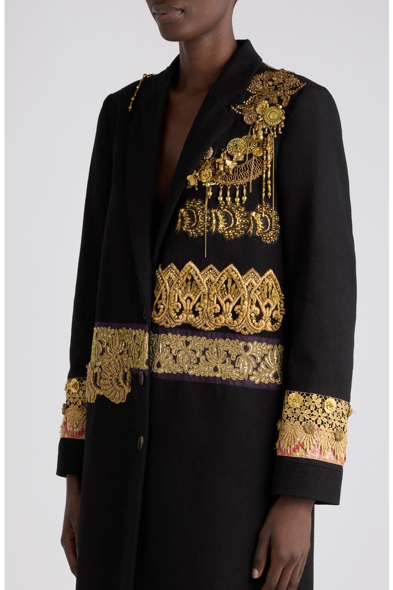Richy Embellished Cotton Twill Coat, Alternate, color, BLACK