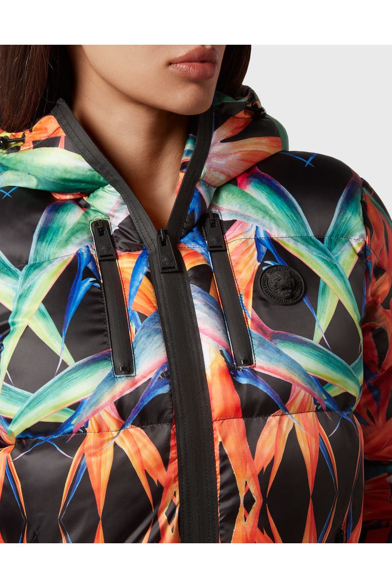 Nylon Puffer Jacket Flowers Women, Alternate, color, black/multicolored