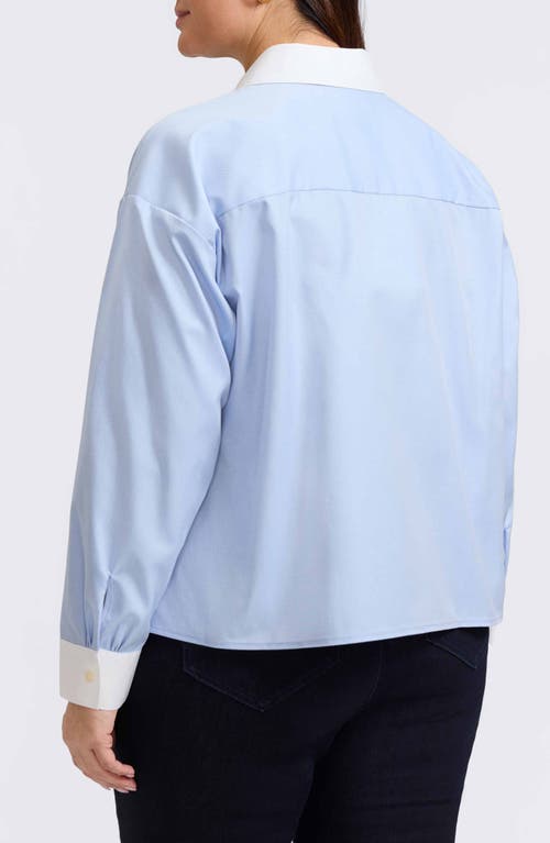 Foxcroft Marina Contrast Trim Cotton Button-up Shirt In Soft Blue