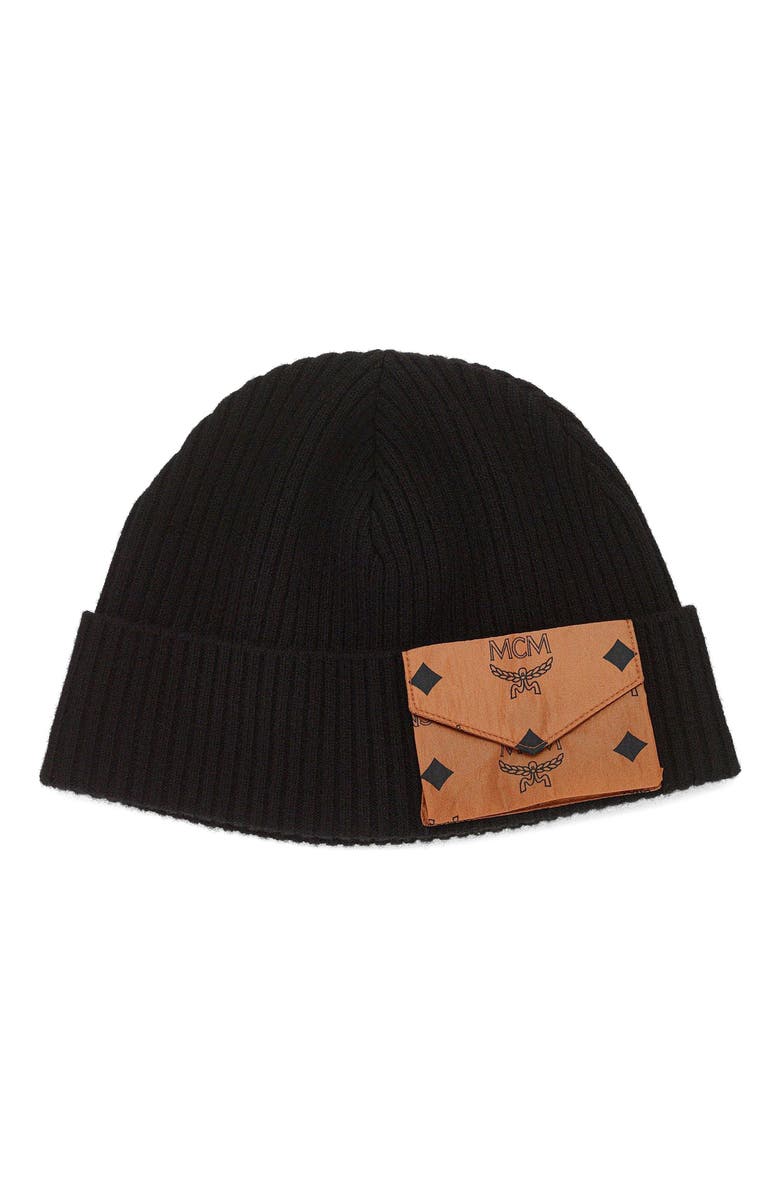 MCM Wool Beanie w/ Monogram Print ECONYL<sup>®</sup> Pocket, Main, color, 