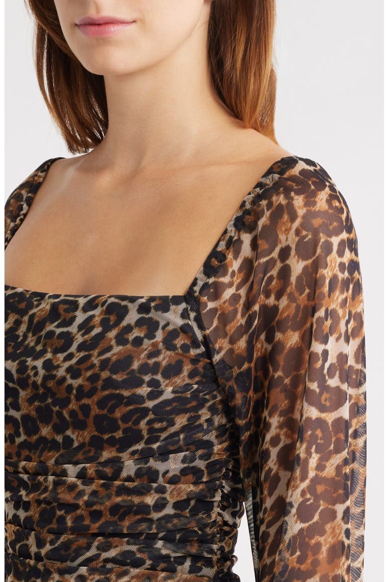 Leopard Print Long Sleeve Minidress, Alternate, color, BLACK/ BROWN