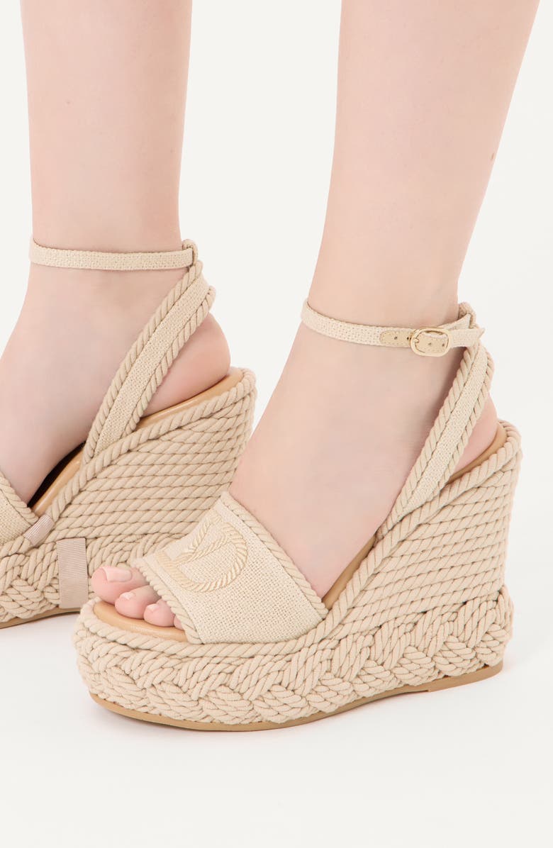 Valentino Garavani VLOGO Torchon Flat Espadrille Wedge Sandal, Alternate, color, Beige