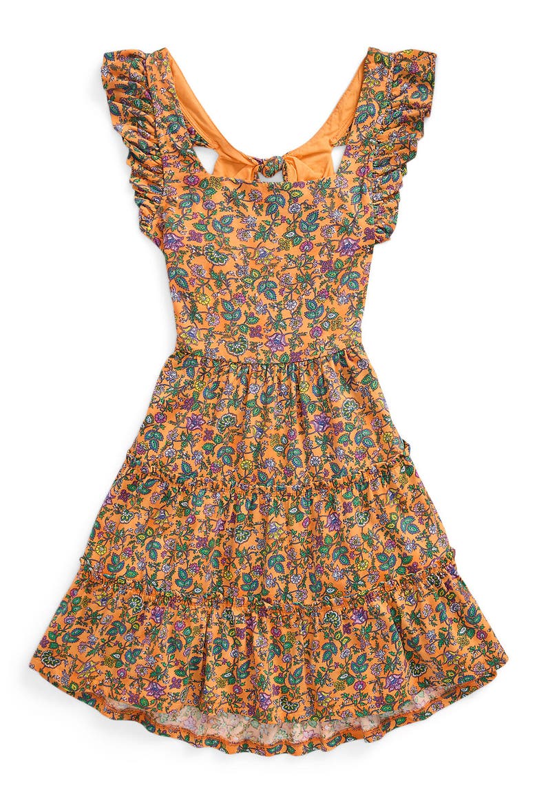 Kids' Floral Ruffle Dress, Main, color, TROPICAL WOODBLOCK