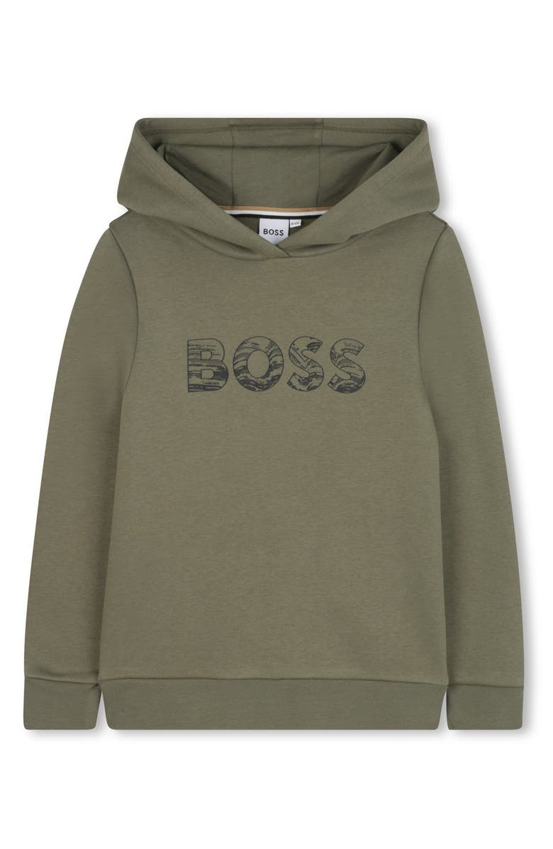 BOSS Kidswear Kids' Cotton Blend Pullover Hoodie, Main, color, Green