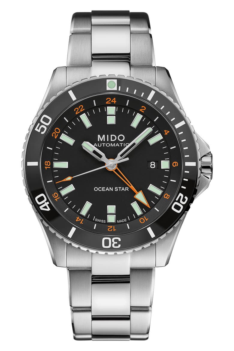 Ocean Star GMT Automatic Bracelet Watch, 44mm, Main, color, SILVER/ BLACK