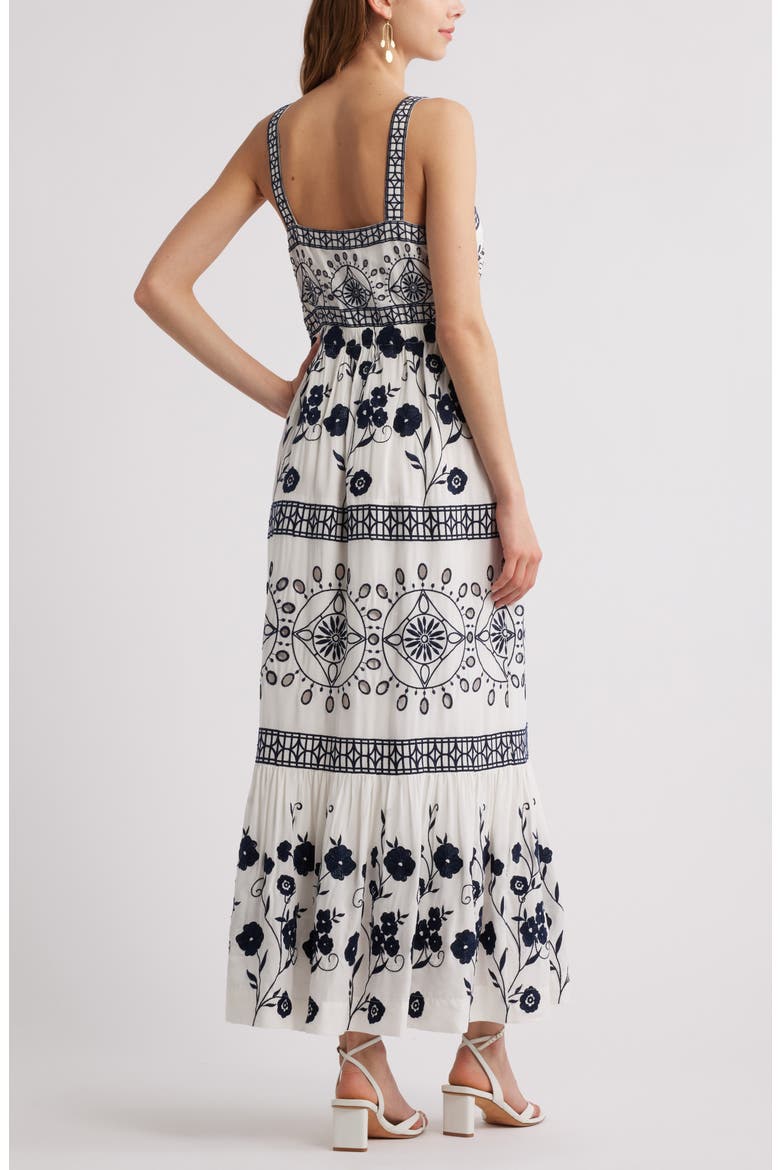 Embroidered Eyelet Sleeveless Maxi Dress, Alternate, color, NAVY WHITE
