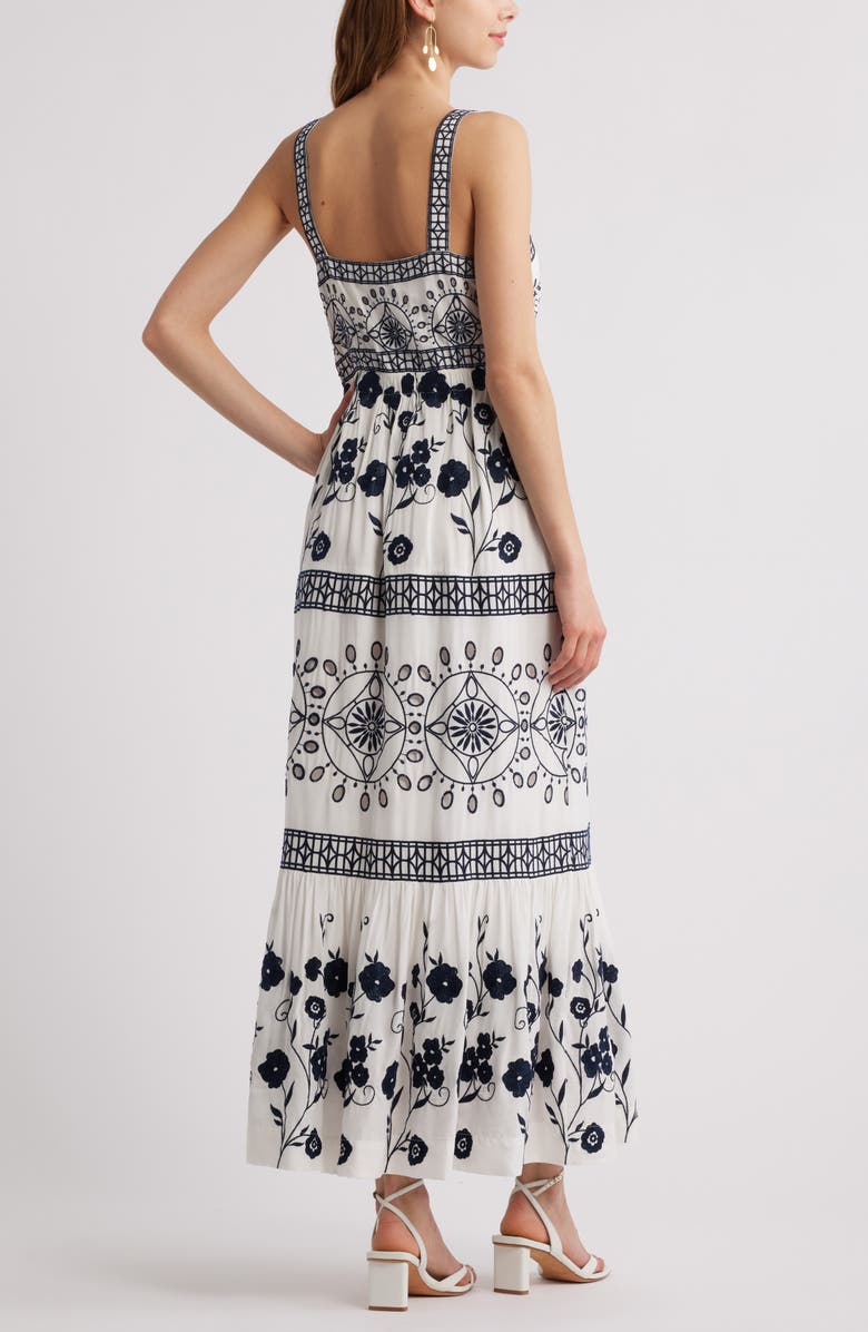 Chelsea28 Embroidered Eyelet Sleeveless Maxi Dress, Alternate, color, Navy White
