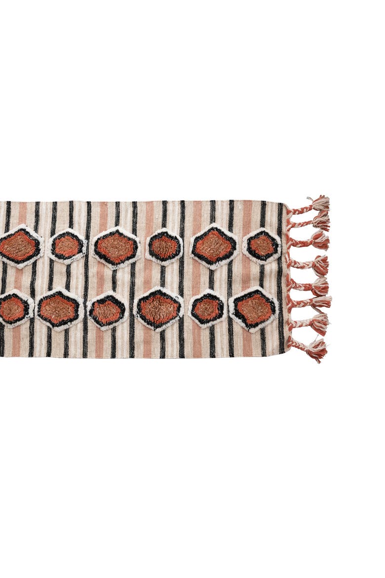 Cotton Tufted Kilim Floor Runner with Braided Tassels, Alternate, color, Orange