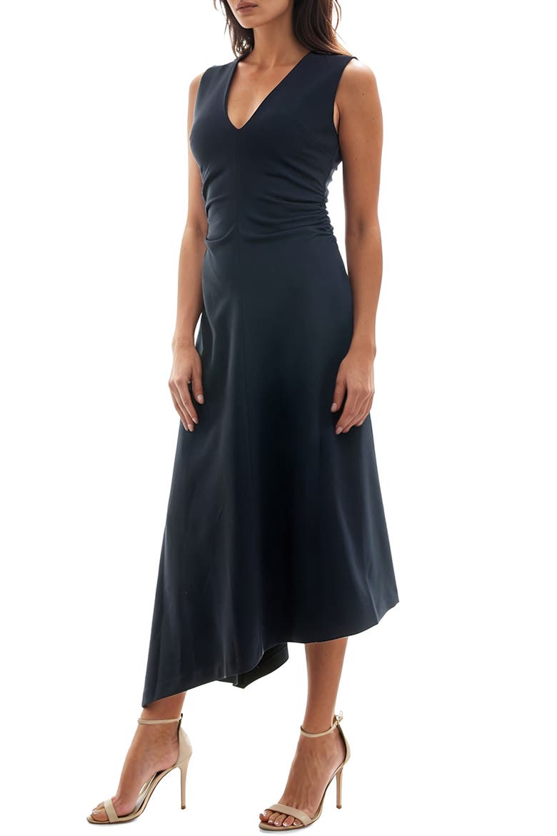 Shirred Waist Sleeveless Asymmetric Midi Dress, Alternate, color, MOONLIT OCEAN