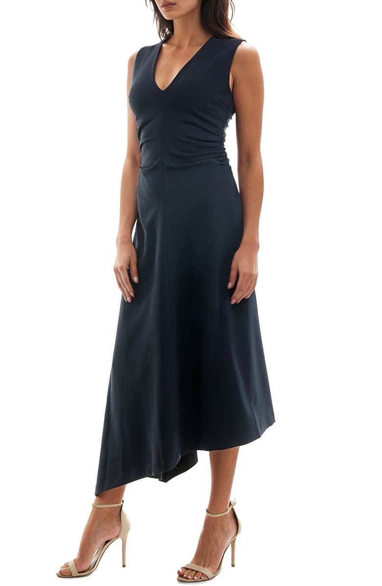Socialite Shirred Waist Sleeveless Asymmetric Midi Dress, Alternate, color, Moonlit Ocean