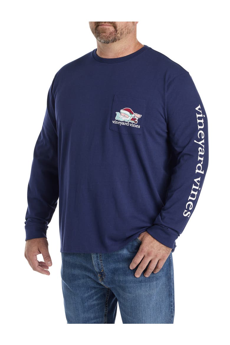 Big & Tall Santa Whale Long-Sleeve Pocket T-Shirt, Alternate, color, NAUTICAL NAVY