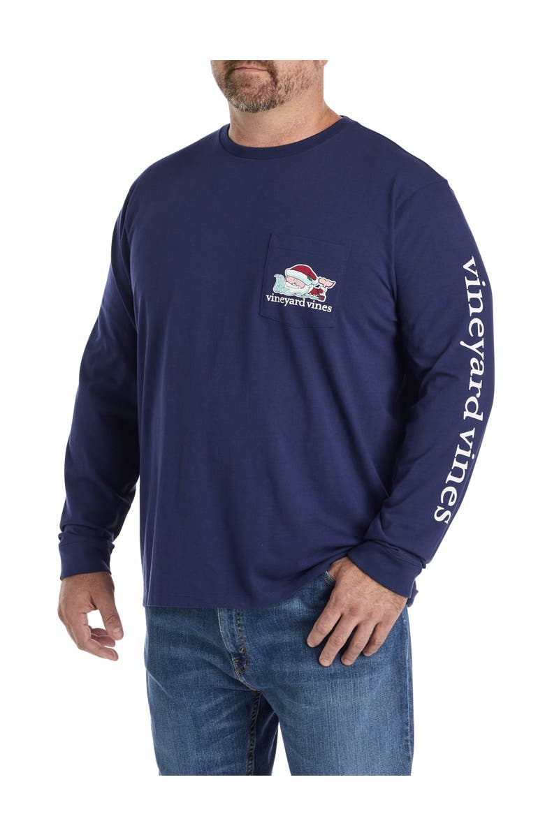 vineyard vines Big & Tall Santa Whale Long-Sleeve Pocket T-Shirt, Alternate, color, Nautical Navy