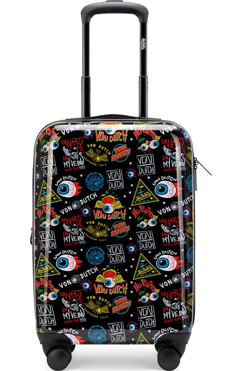 Von Dutch Black Jax Expandable Hardside Spinner Carry-on Suitcase, Main, color, Black Jax