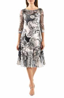 Komarov Illusion Neck Lace & Charmeuse Cocktail Dress