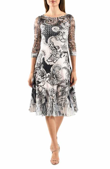 Komarov Illusion Neck Lace & Charmeuse Cocktail Dress