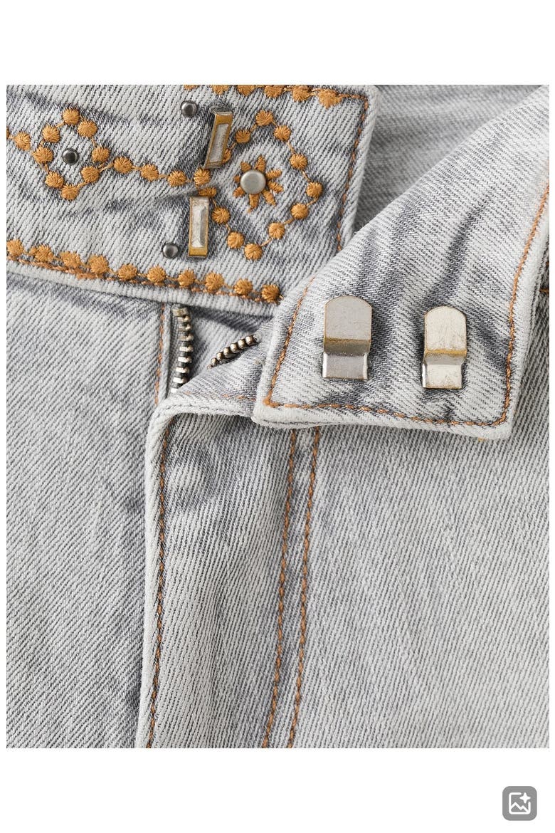 Embroidered Waist Denim Mini Shorts, Alternate, color, DENIM GREY