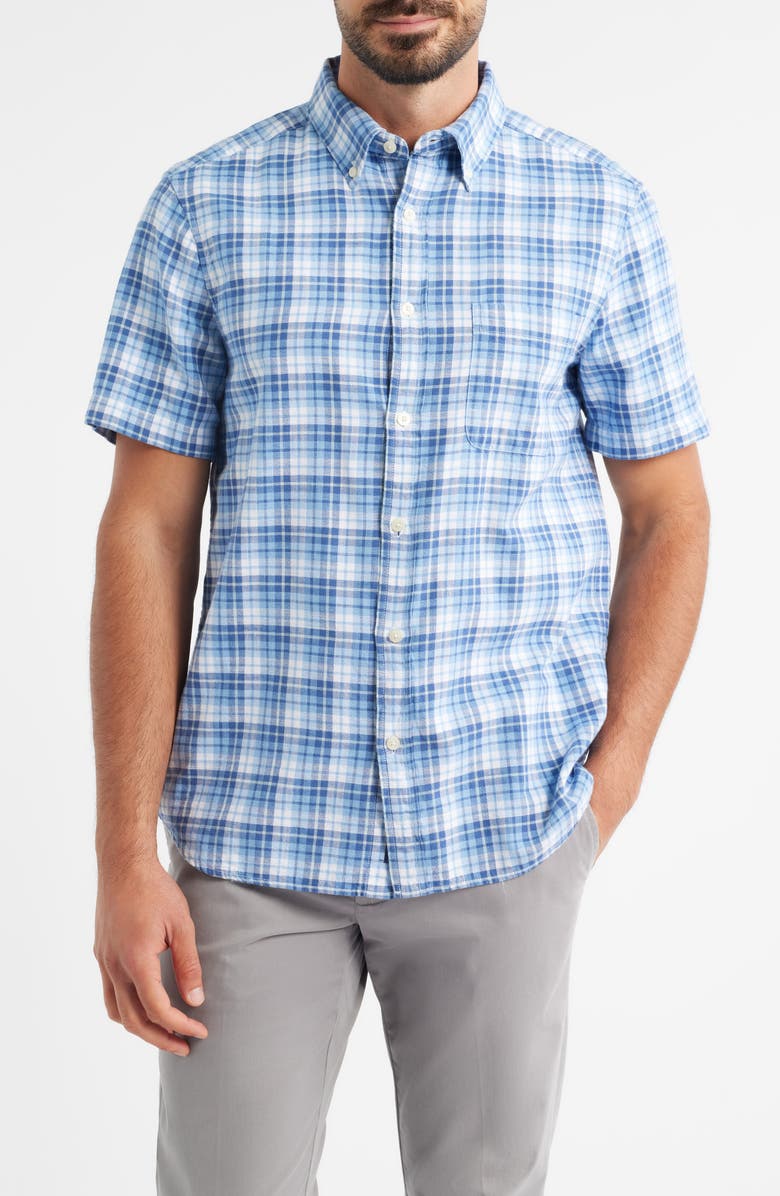 vineyard vines Coskata Island Plaid Short Sleeve Button-Down Shirt, Main, color, Coastline